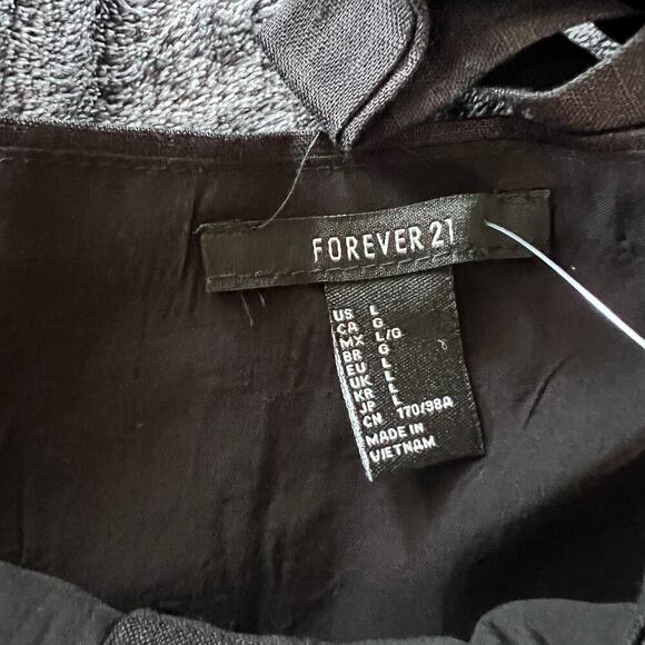 ✨Forever 21 Black Linen Blend Button Front Dress Women Large Tie Strap Sundress - Picture 4 of 9